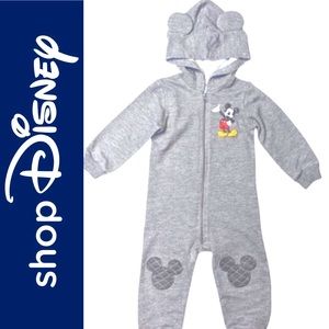 NWT DISNEY ZIP ONESIE WINTER HOODIE WITH EARS MICKEY MOUSE Knee pads